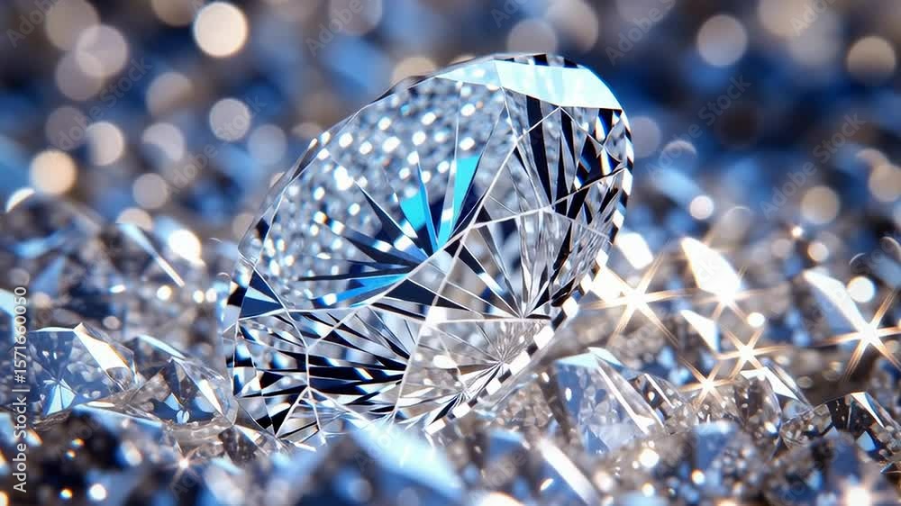 Poster brilliant diamond sparkling among gems with a shimmering background in soft focus