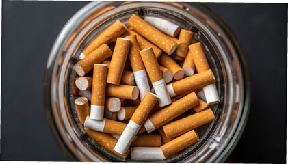 Cigarette filter tobacco nicotine chemical addiction close up container unhealthy habit smoking risk danger health