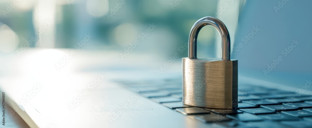 Aufkleber the padlock symbolizing security on a laptop keyboard in a modern workspace.