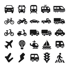 Transportation and Vehicle Icons Set in Vector Style