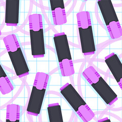 Seamless pattern of purple markers on a checkered background and white background