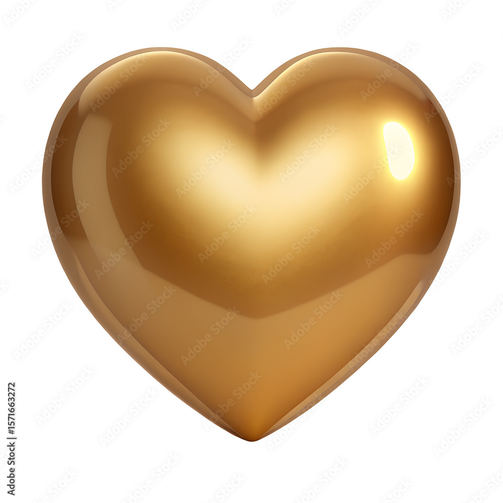 Poster shiny golden heart shape with soft highlights isolated on transparent background