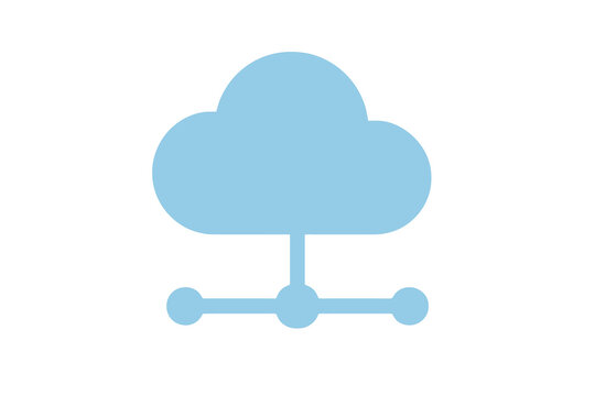 light blue cloud computing icon, flat vector with transparent background