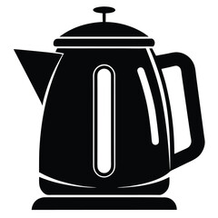 Black Electric Kettle with Water Level Indicator and Handle Graphic Element Isolated