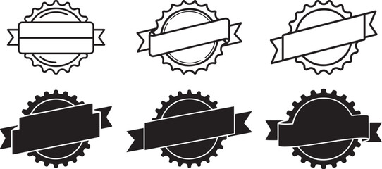 Set of vintage award ribbons and badges black and white silhouette and line art illustration