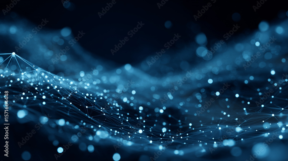 Poster network connection structure. abstract blue background with moving dots, lines and triangles. futuri