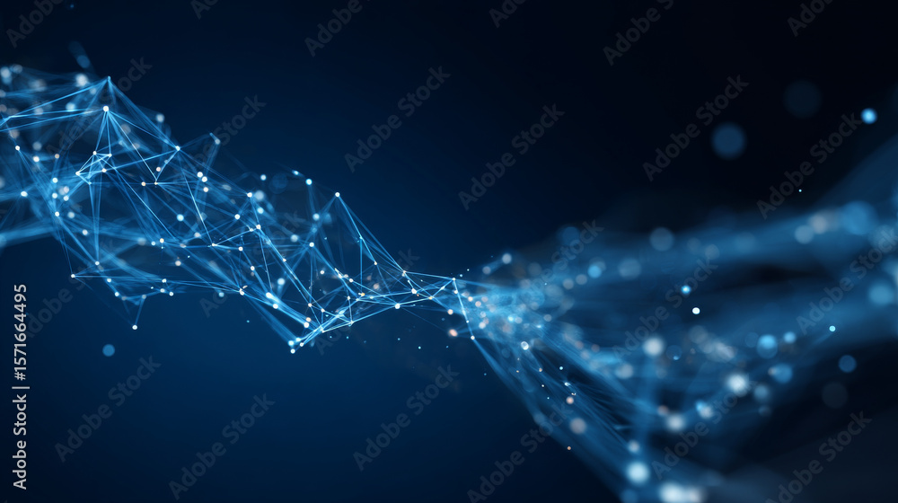Poster network connection structure. abstract blue background with moving dots, lines and triangles. futuri