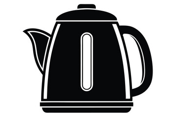 Stylized Black Electric Kettle With a Handle, Spout, and Water Level Indicator Design