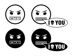 A collection of angry emoticons. Angry Face emoji, red crazy, Grumpy, angry emotion, Swearing, Cussing, Cussing character. Fierce expression. EPS10 vector illustrations