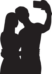 Silhouette of man and woman taking selfie with smartphone couple embracing for photo pose image