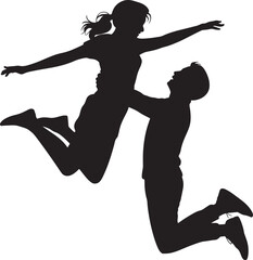 Happy Couple Jumping Silhouette Man and Woman in Love Joyful Pose Vector for Romantic Design Theme
