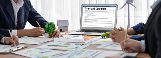 Digital legal contract provide terms and conditions document on computer screen ready for online...