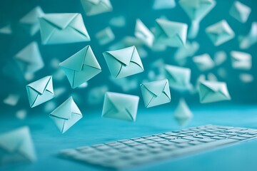 emails flying out of a keyboard.
