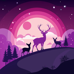 Composition of a circle an with elk staying on the top of the mountain