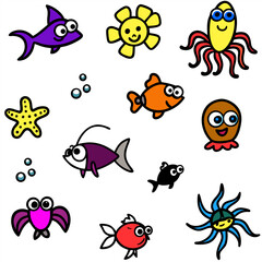 Different types of sea animals
