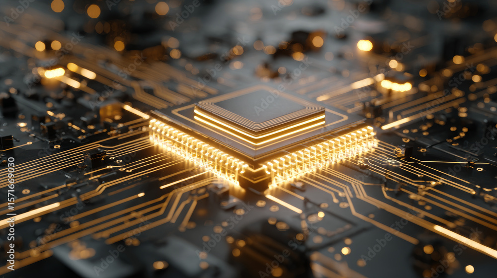 Poster ai background. abstract ai chip hologram on circuit board tech bg. artificial intelligence isometric