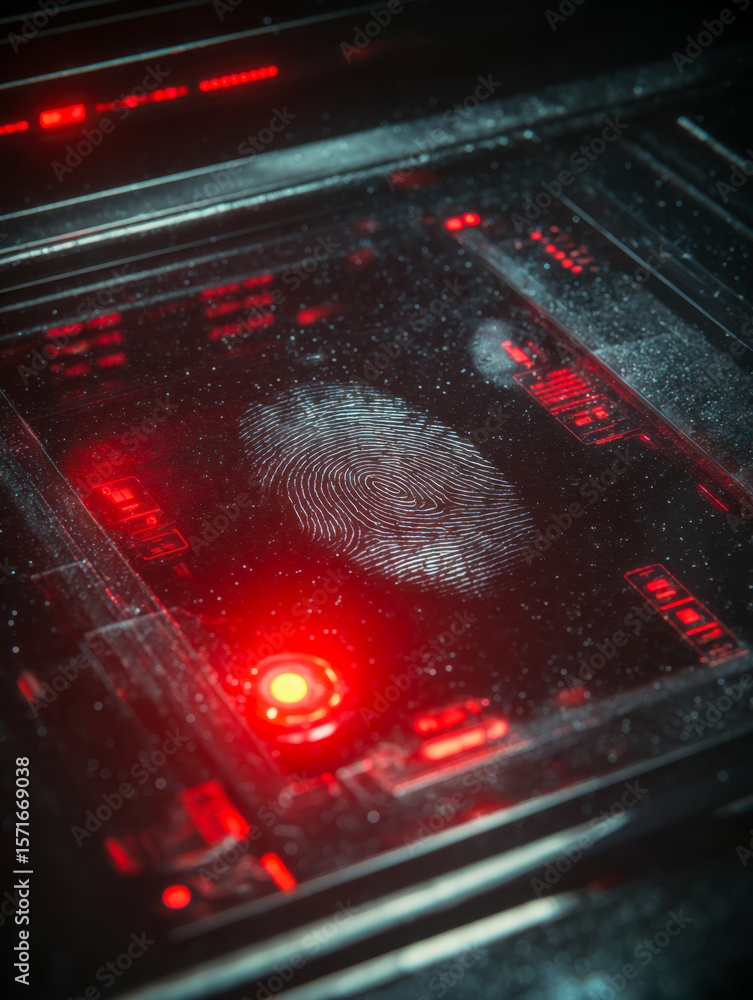 Poster advanced biometric scanner with fingerprint and retina recognition in a high-tech environment