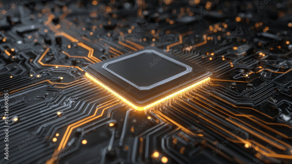 Poster ai background. abstract ai chip hologram on circuit board tech bg. artificial intelligence isometric