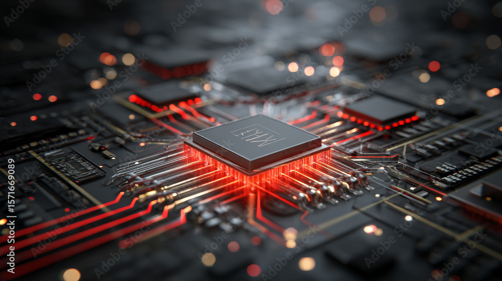 Poster ai background. abstract ai chip hologram on circuit board tech bg. artificial intelligence isometric