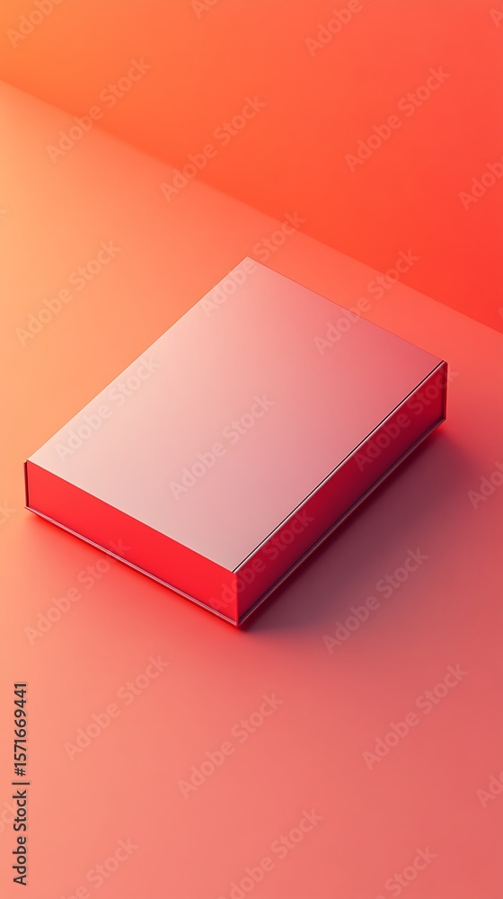 Poster a sleek red box rests elegantly on matching coral surface, creating a simple, stylish display