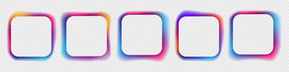 Illustration of neon electric style square frame. Gradient pink purple blue color. Isolated on transparent background. PNG 