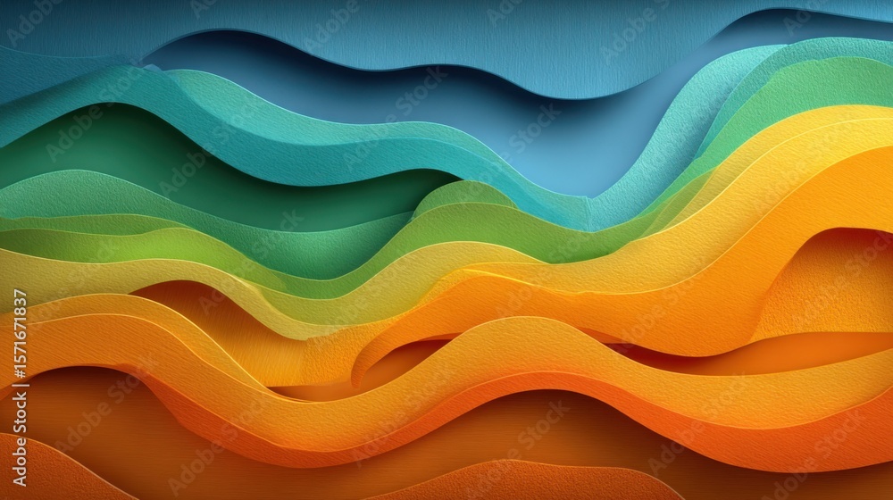 Aufkleber intricate layers of colored paper form flowing waves, showcasing a gradient of shades from blue to g