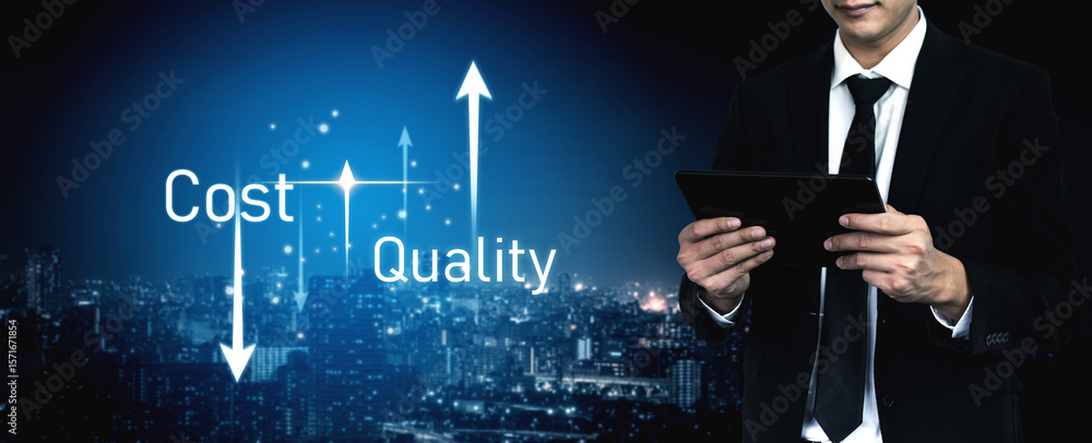 Aufkleber increase quality and reduce cost represent quality, cost, and performance optimization for business 