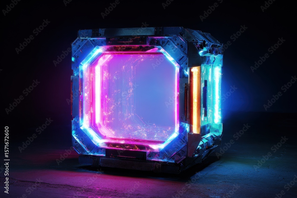 Aufkleber vibrant glowing neon portal with intricate design emitting colorful lights that create a sci-fi atmo