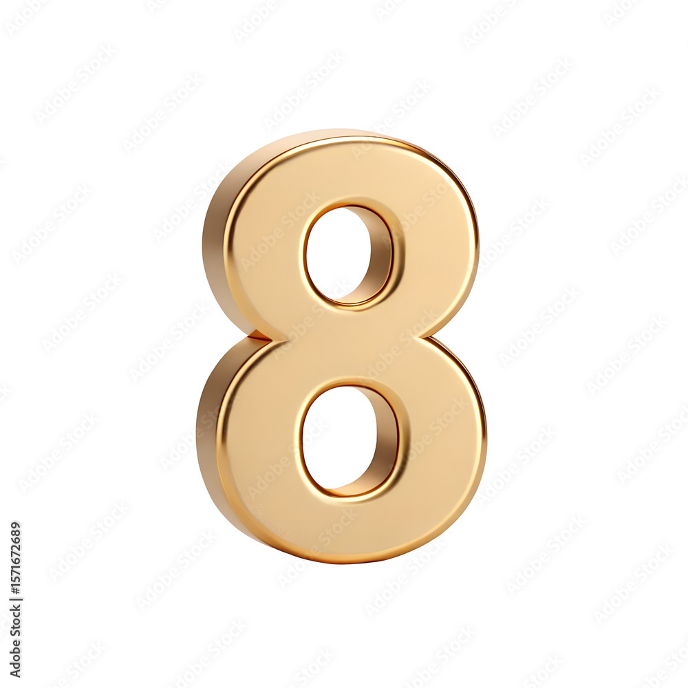 Poster shiny gold number eight 3d render isolated on transparent background