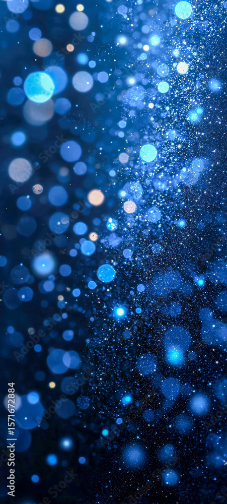 Poster abstract blue bokeh light display with glowing particles