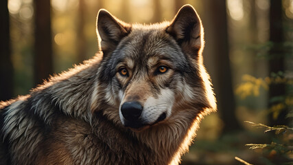 Fototapeta premium A wolf is staring at the camera with its mouth open