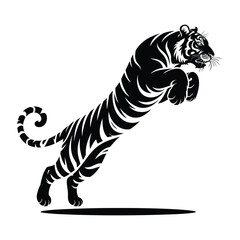 Black tiger leaping silhouette with tribal design elements