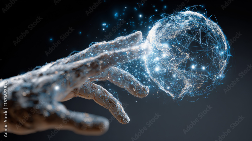 Aufkleber digital hand touching tech connection future dot line background