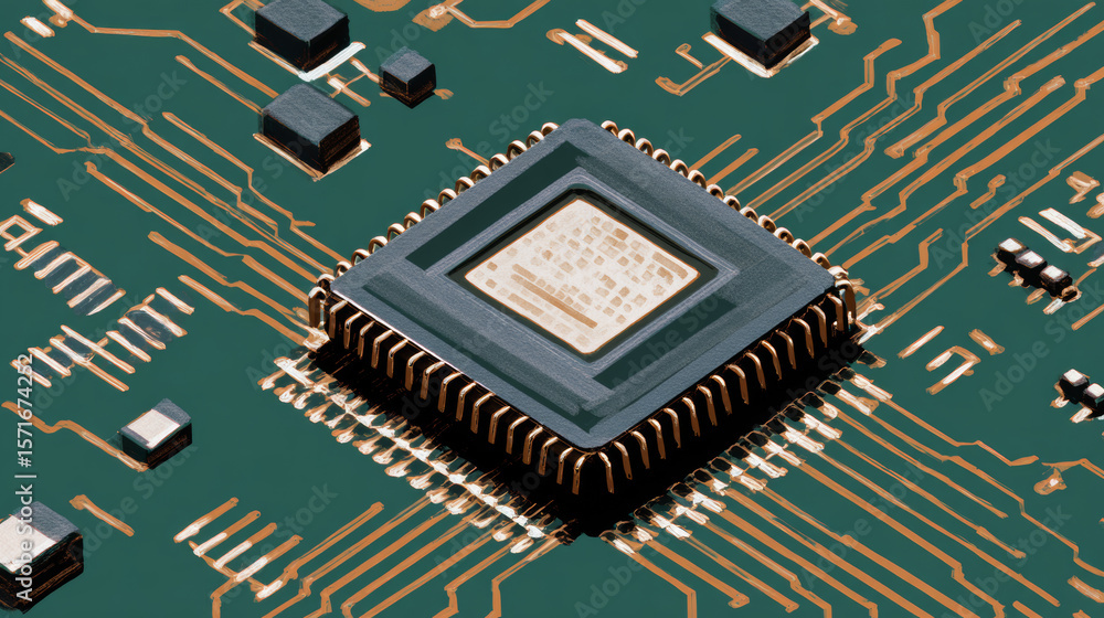Poster cpu concept. circuit board. technology abstract background. hand drawn vector.
