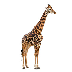 Fototapeta premium Behold the Elegant Beauty of a Graceful Giraffe with its Remarkably Long Neck on isolated transparent background.