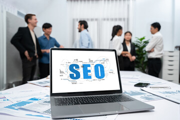 SEO search engine optimization for brisk e-commerce and online retail business showing on computer...