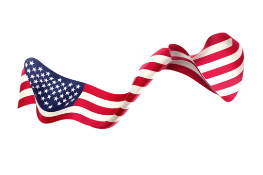 Dynamic rendering of the american flag floating on a transparent background suitable for design
