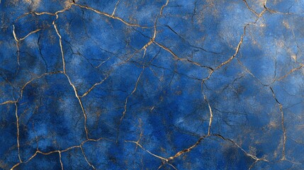 Fototapeta premium Cracked, deep blue stone surface with gold veins
