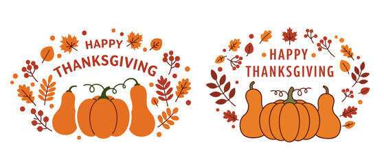 Happy Thanksgiving Gourd Wreaths: Autumn Harvest Pumpkin & Butternut Squash Design
