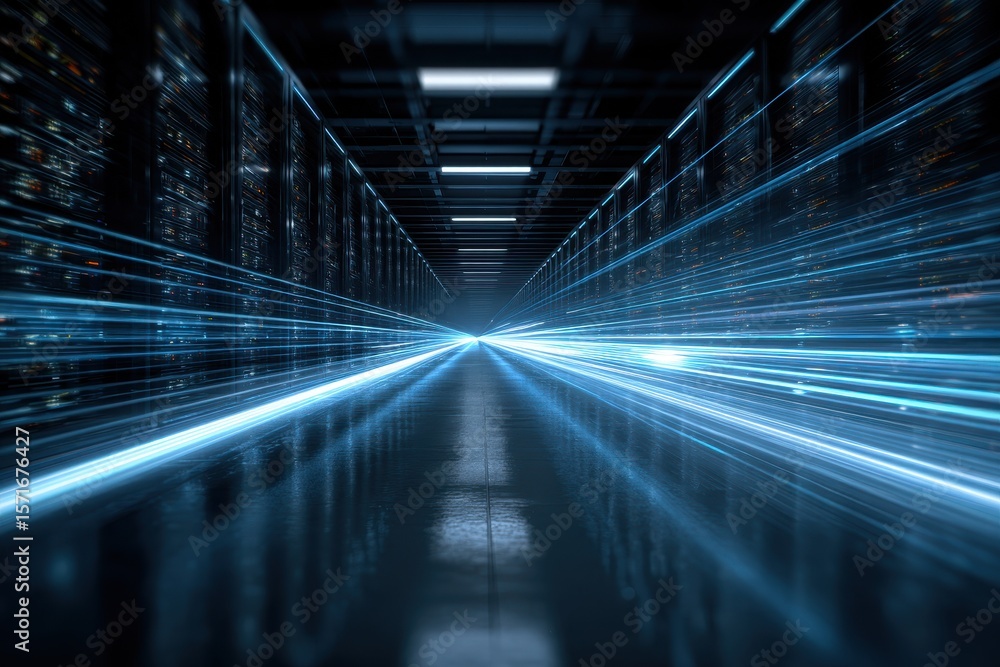 Poster high speed internet data center showcasing advanced technology and infrastructure in a modern facili