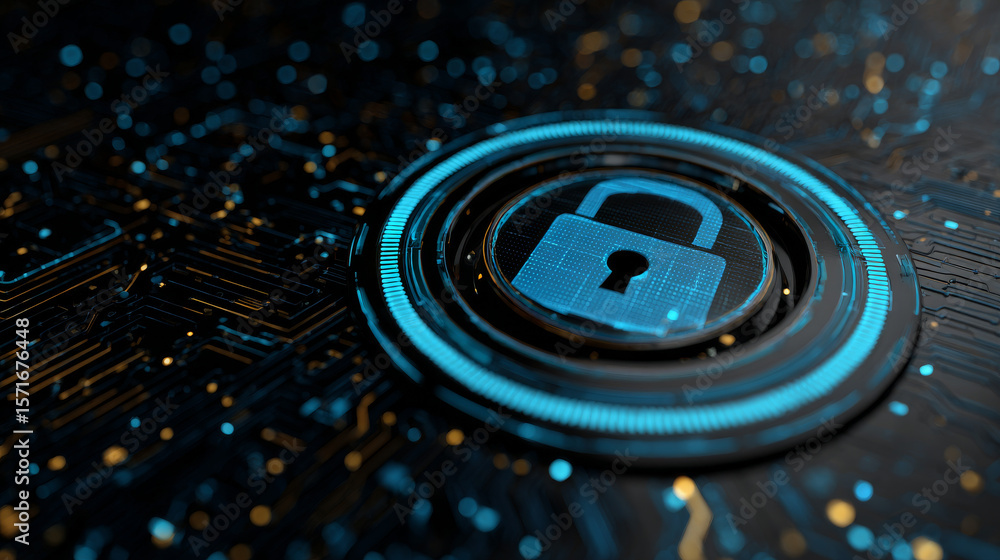 Poster lock icon. cyber ​​security and data protection concepts and privacy. innovative concept of advanced
