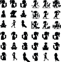 Cute Child with Ice Cream Cone – Black Silhouette Vector Collection Girl Holding Ice Cream Silhouette Set – Summer Treat Icon Pack
