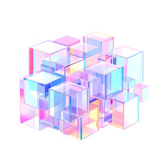 Obraz premium A vibrant collection of translucent glass cubes in pastel colors creates a dynamic and modern abstract composition isolated on transparent background