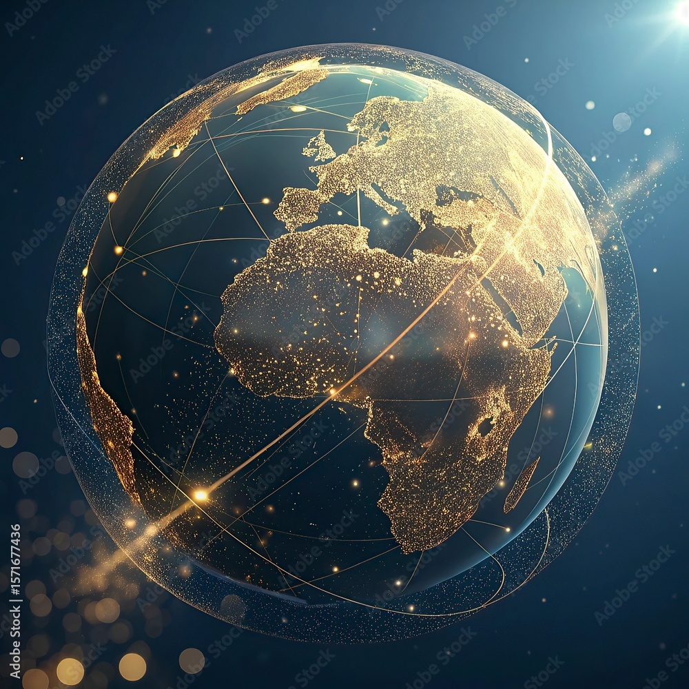 Poster globe with glowing city and skyscrapers on the background. global business concept. 3d rendering,glo