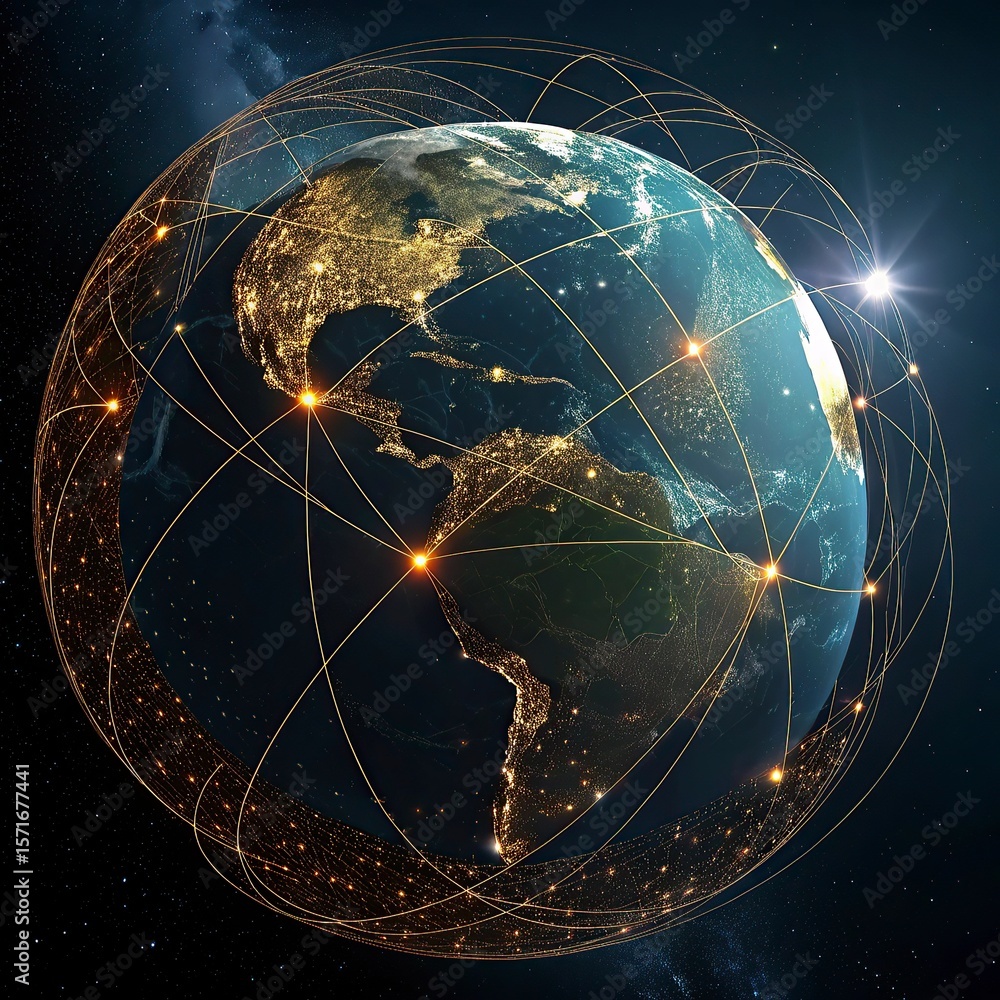 Poster globe with glowing city and skyscrapers on the background. global business concept. 3d rendering,glo