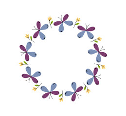 Butterfly and flower.Round frame. Vector