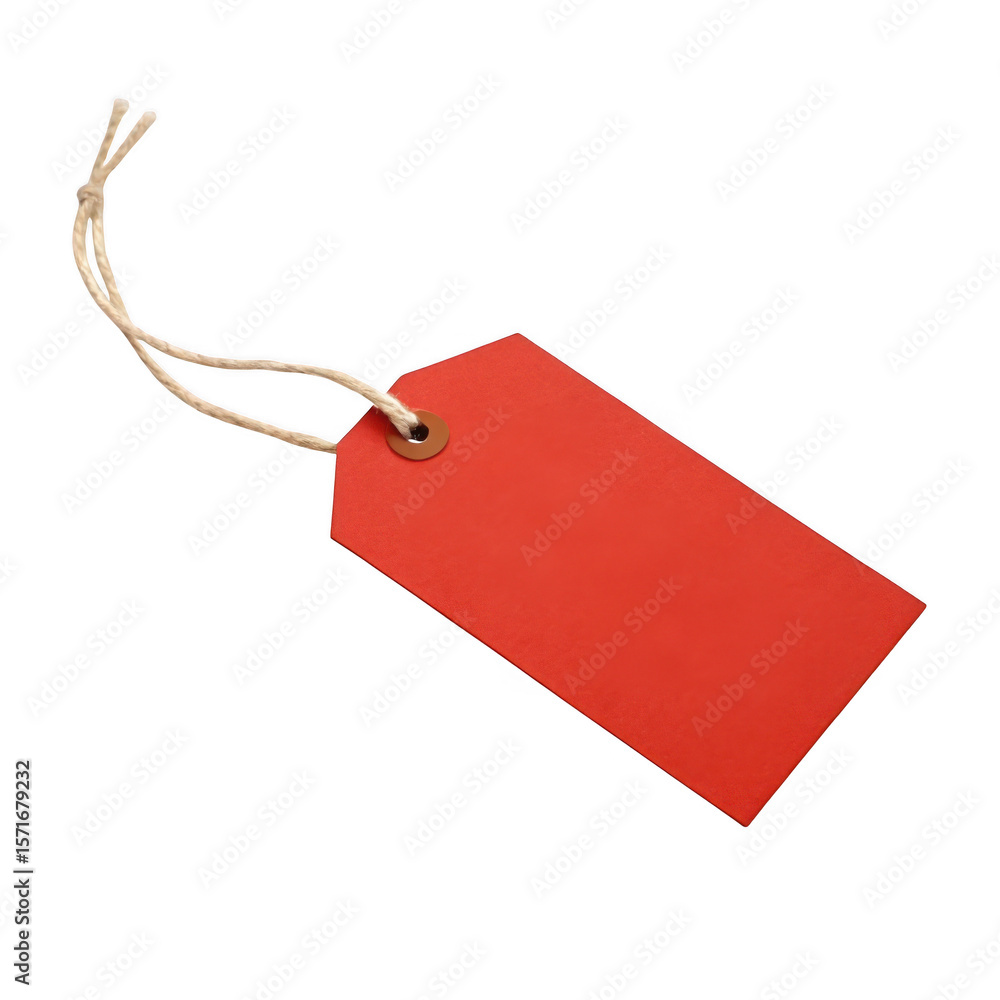 Poster red tag with string isolated on transparent background
