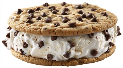Cookie sandwich filled vanilla ice cream and mini chocolate chips isolated image with no background front view