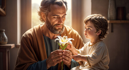 St. Joseph with Child Jesus and Lilies
