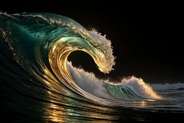 Papier peint photo Vagues fractales Abstract background of glowing metallic stripes. Shallow depth of field. abstract background with glowing glass waves. Close-up.  © Graphic Leading 